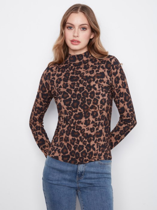 Mock Neck Top- Leopard