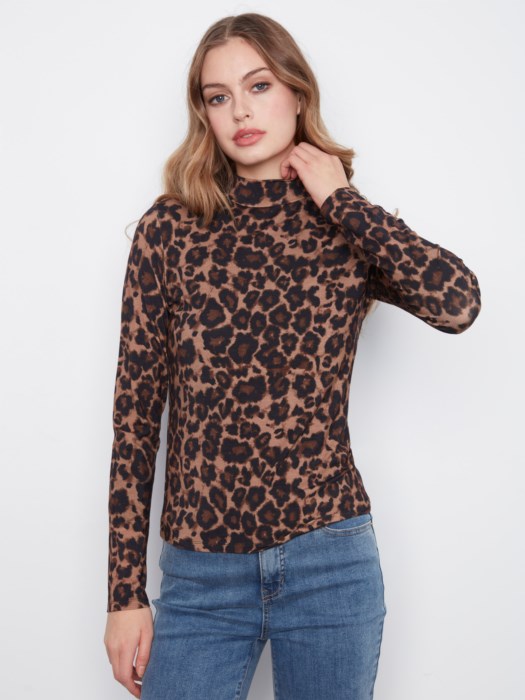 Mock Neck Top- Leopard