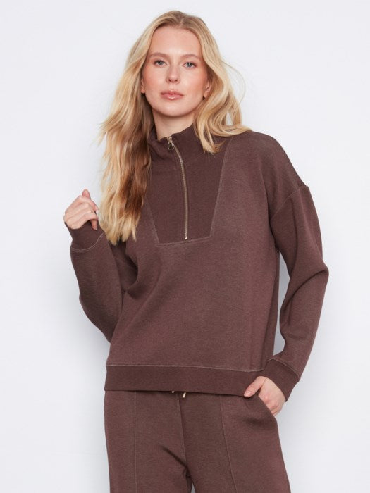 Charlie B- Scuba Half Zip Sweatshirt- Espresso