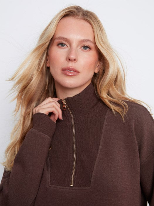 Charlie B- Scuba Half Zip Sweatshirt- Espresso