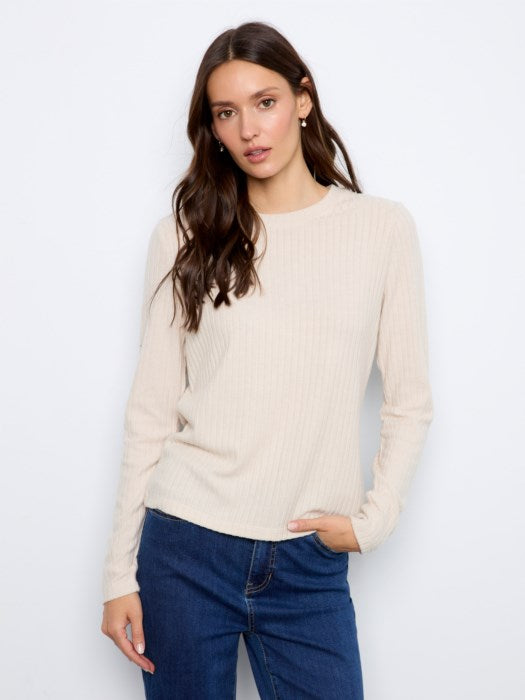 Rib Long Sleeve Crew Neck Top