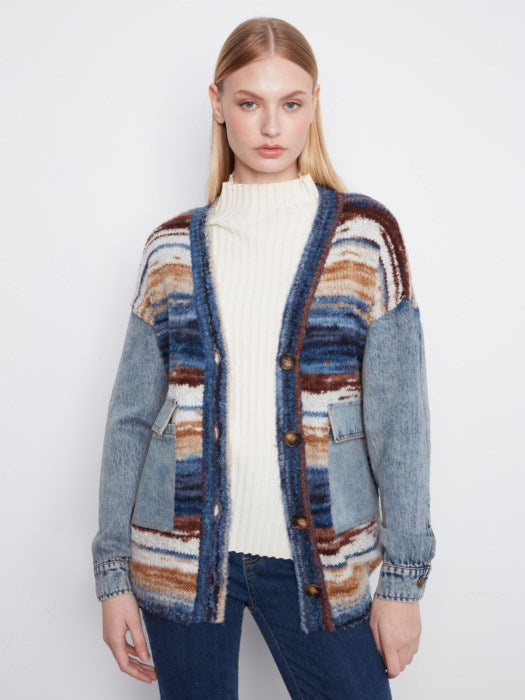 Charlie B- Denim Combo Space Dye Cardigan
