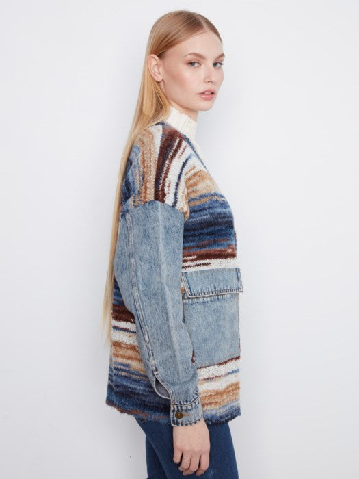Charlie B- Denim Combo Space Dye Cardigan