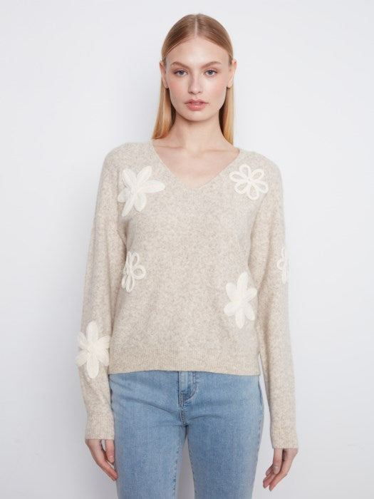 Charlie B Floral Appliqué Sweater