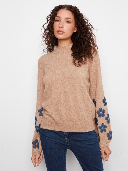 Charlie B Mock Neck Sweater- Truffle