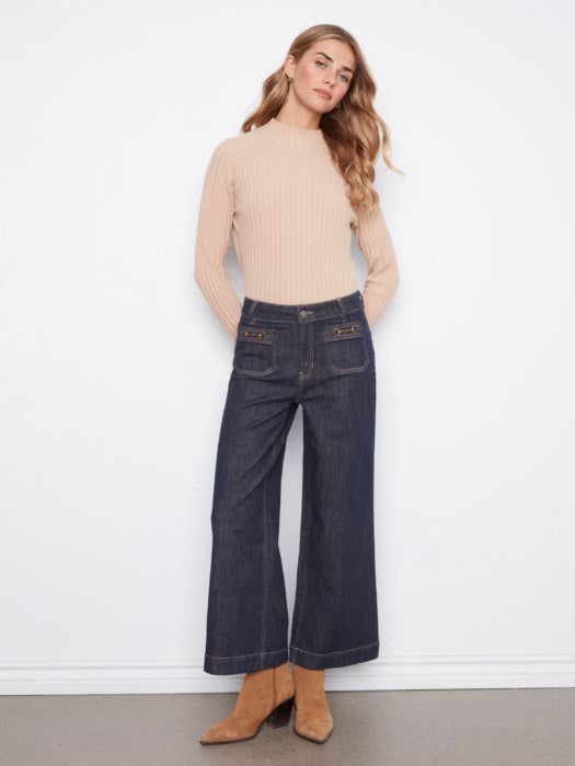 Patch Pocket Wide Leg Jeans