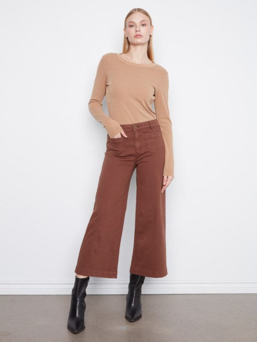 Cropped Pocket Pants- Chocolate