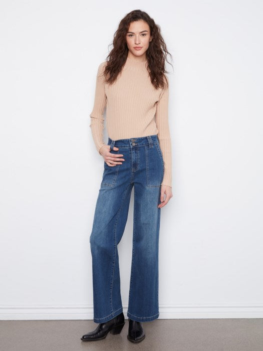 Wide Leg Patch Pocket Denim