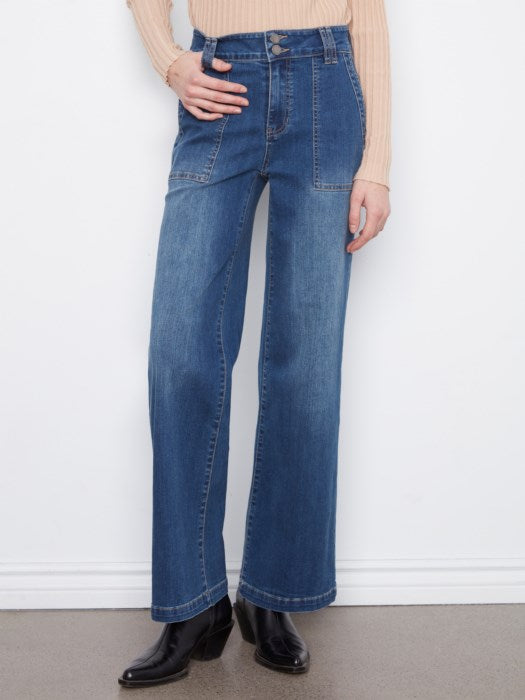 Wide Leg Patch Pocket Denim