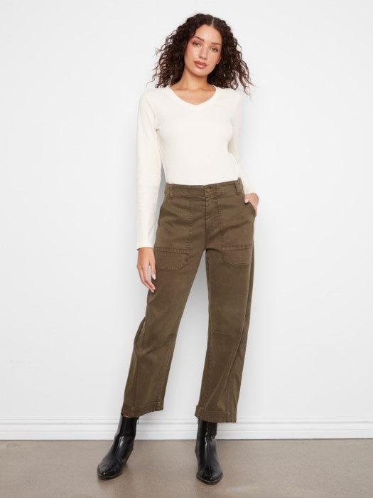 Olive Barrel Leg Pants