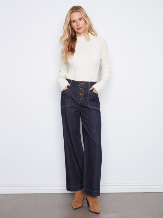 Charlie B- Wide Leg Button Front Jeans