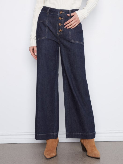 Wide Leg Button Front Jeans