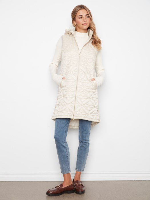 Charlie B-Long Hooded Puffer Vest- Pearl