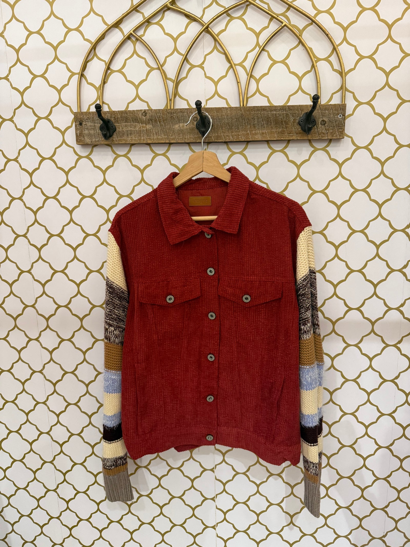 Sweater Jacket-Red Wood