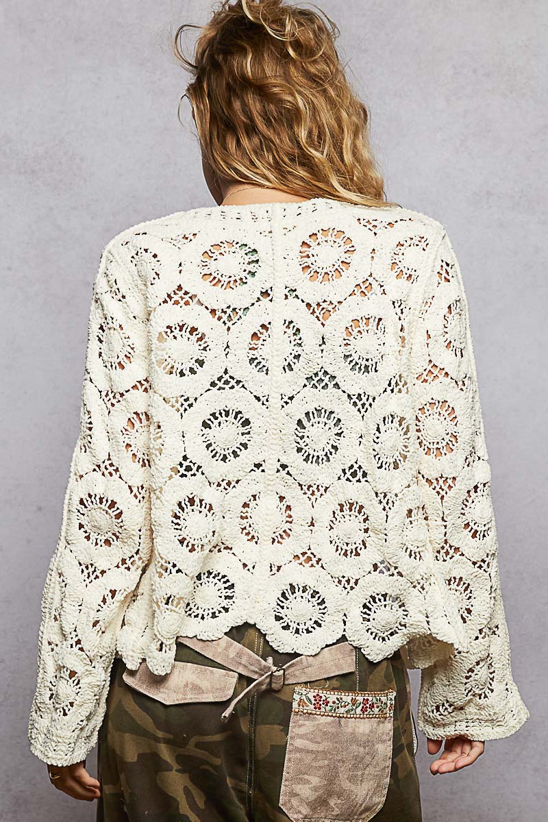 Pol Crochet Sweater-Cream