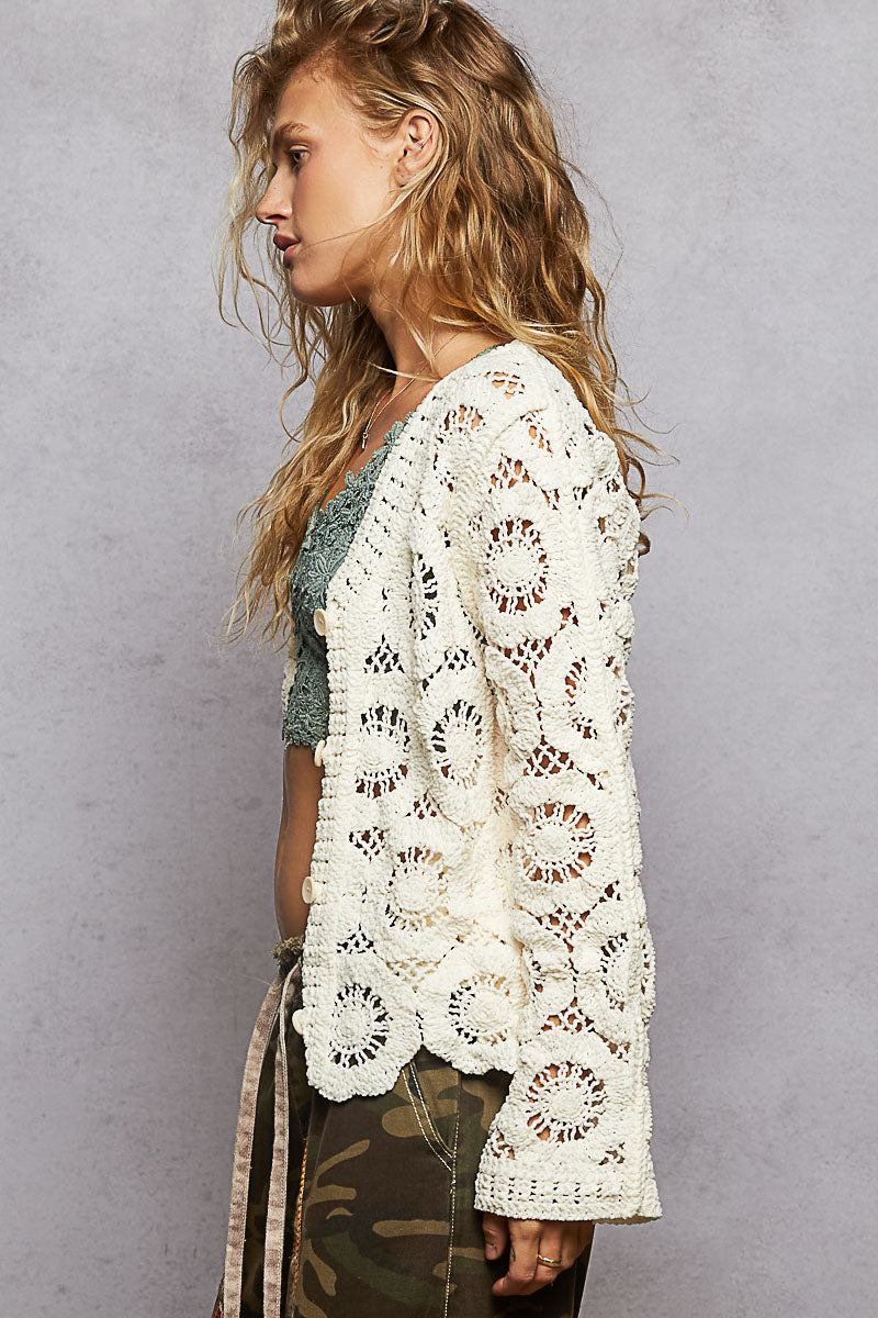 Pol Crochet Sweater-Cream