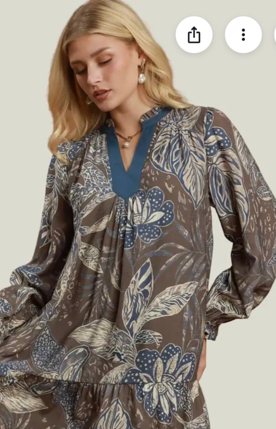 Brown Botanical Floral Print Dress