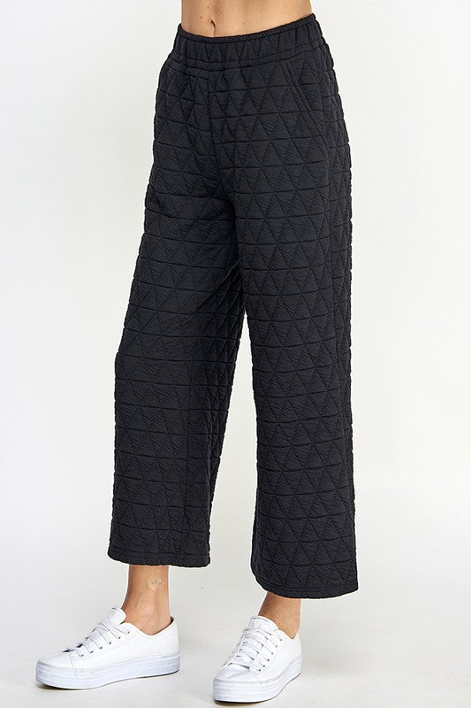 Wide Leg Quilted Pants-Black