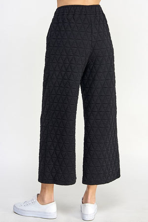 Wide Leg Quilted Pants-Black