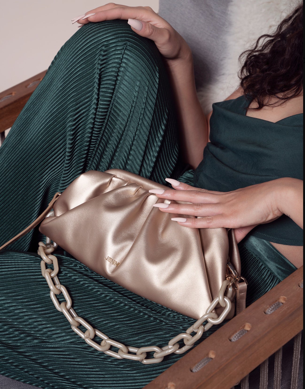 Kyoto Pleated Shoulder Bag-Champagn