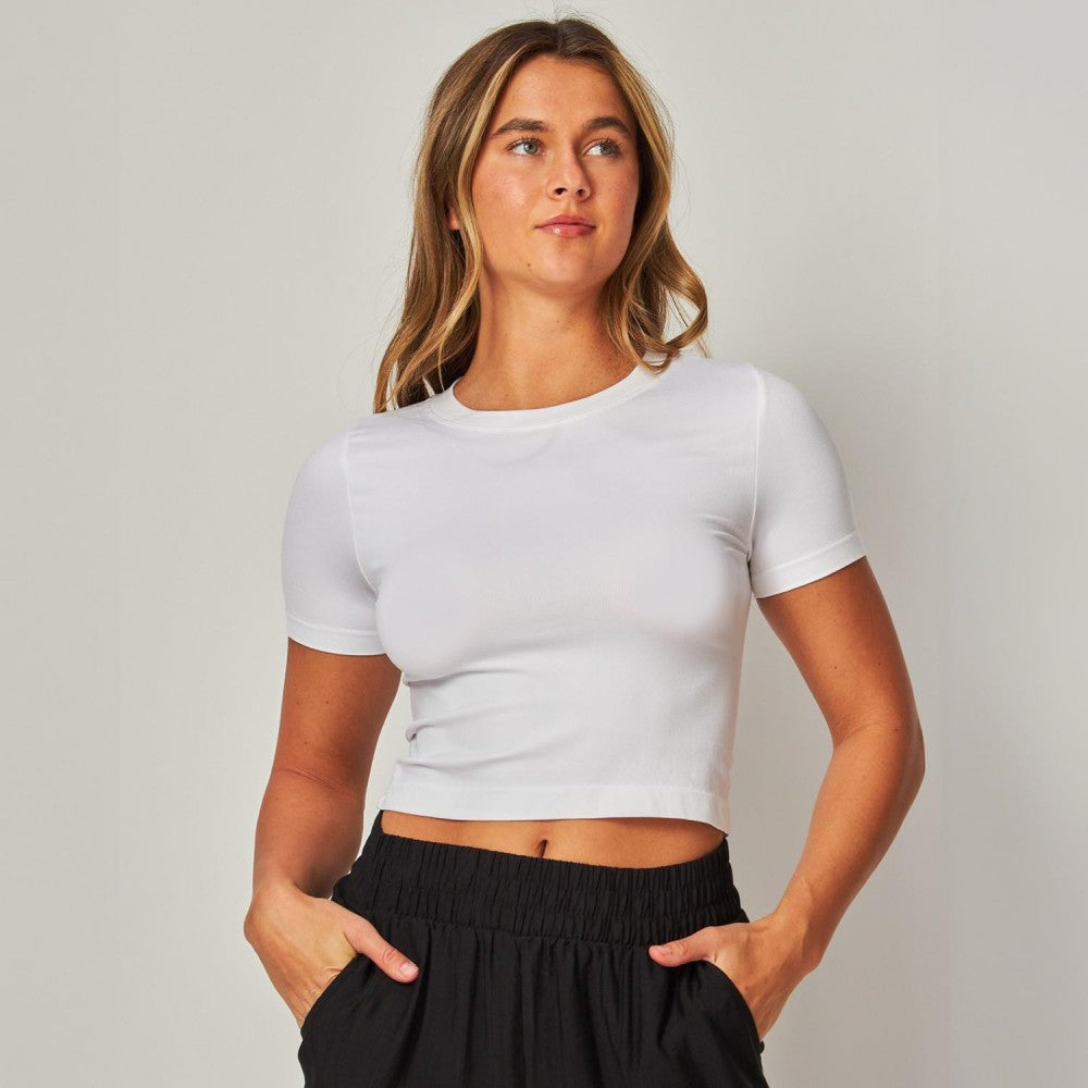 Crew Neck Crop-White