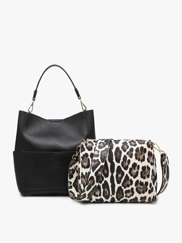 Abby 2-in-1 Bucket Bag w/ Leopard Print