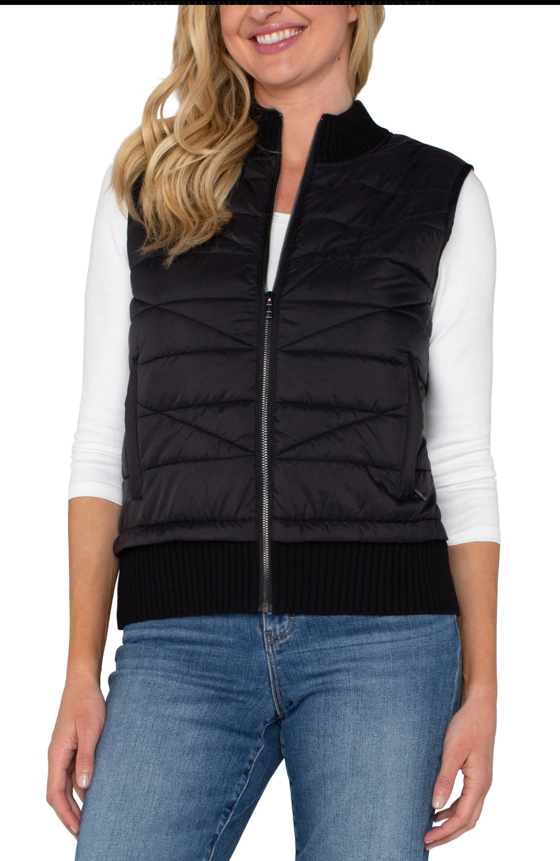 Sleeveless Quilted Full Zip Sweater Vest