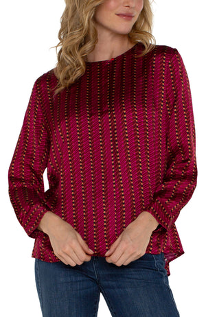 Long Sleeve Popover Woven Blouse-Red