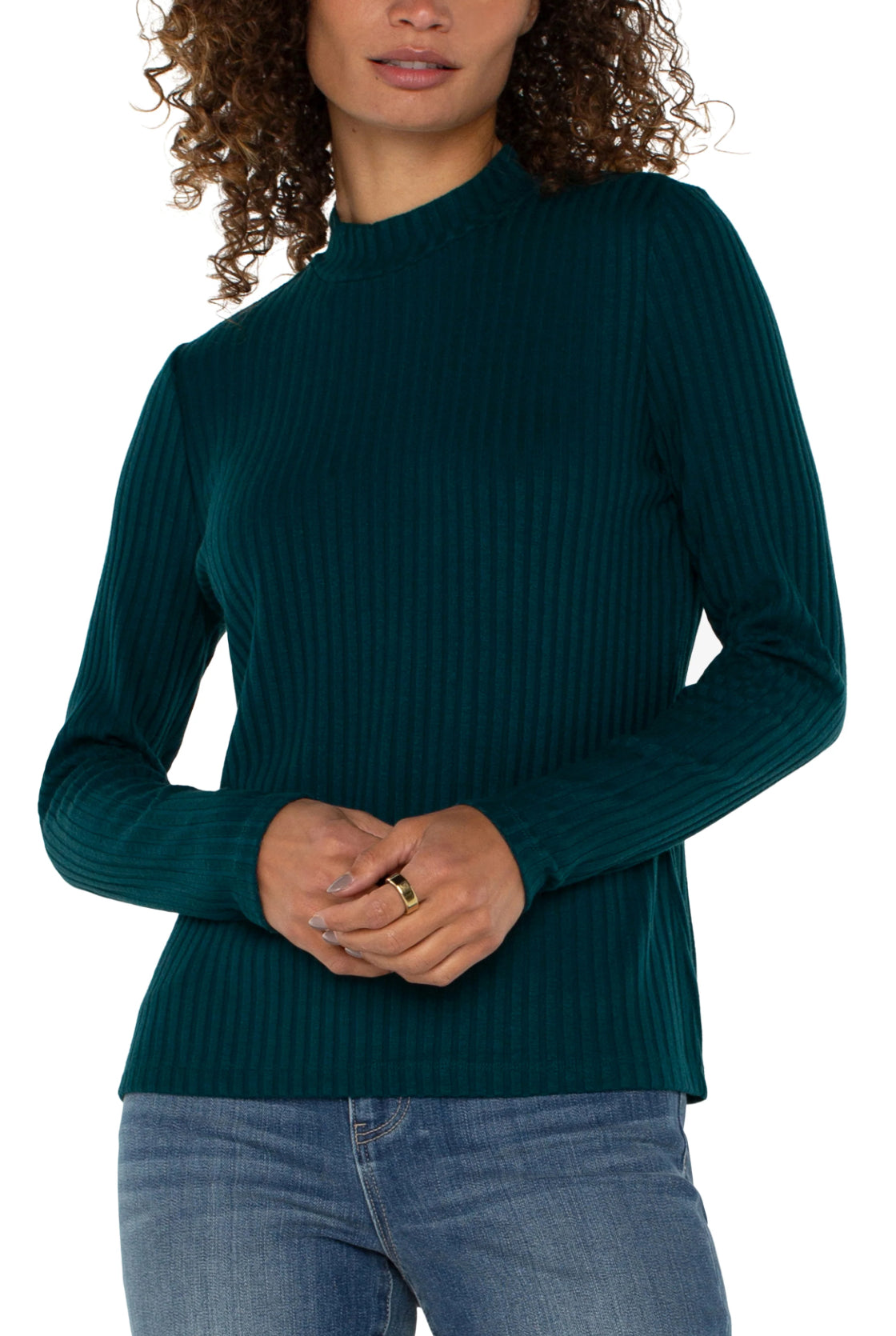 Mock Neck  Knit Top-Dark Forest