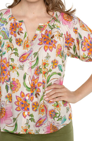 Liverpool-Pink Multi Floral Top