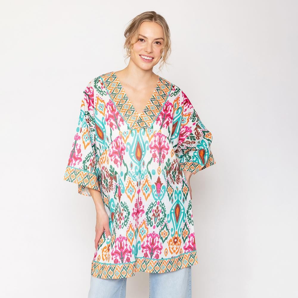 The Eileen Poncho Top-Green/Pink