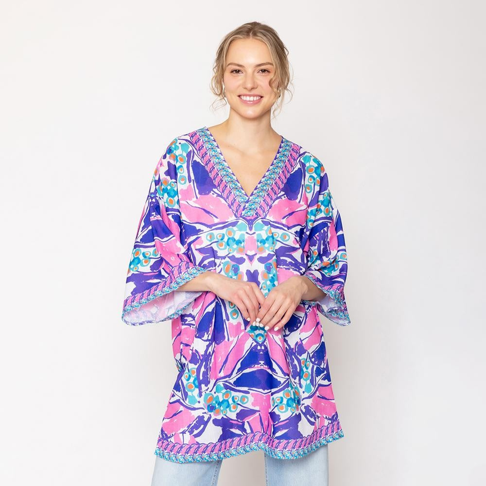 The Elisa Poncho Dress-Blue & Pink