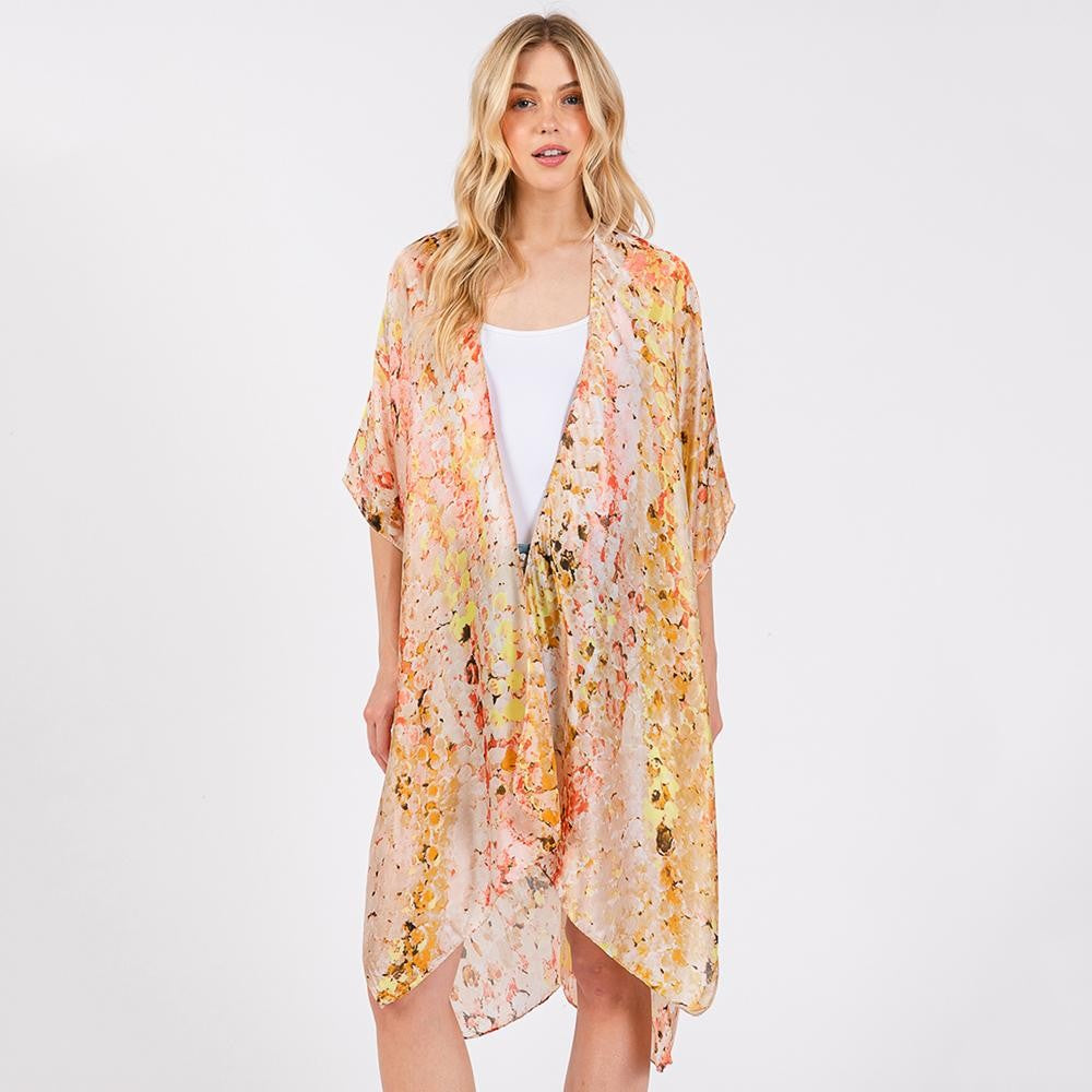 Abstract Print Kimono-Peach