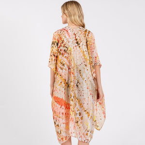 Abstract Print Kimono-Peach