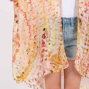 Abstract Print Kimono-Peach