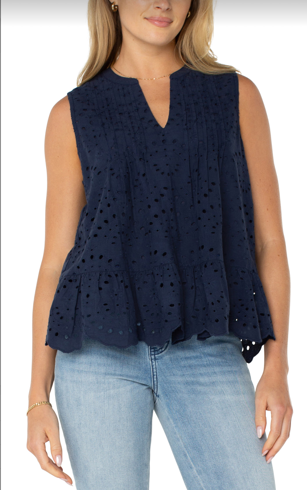 Liverpool-Sleeveless Pintuck-Navy