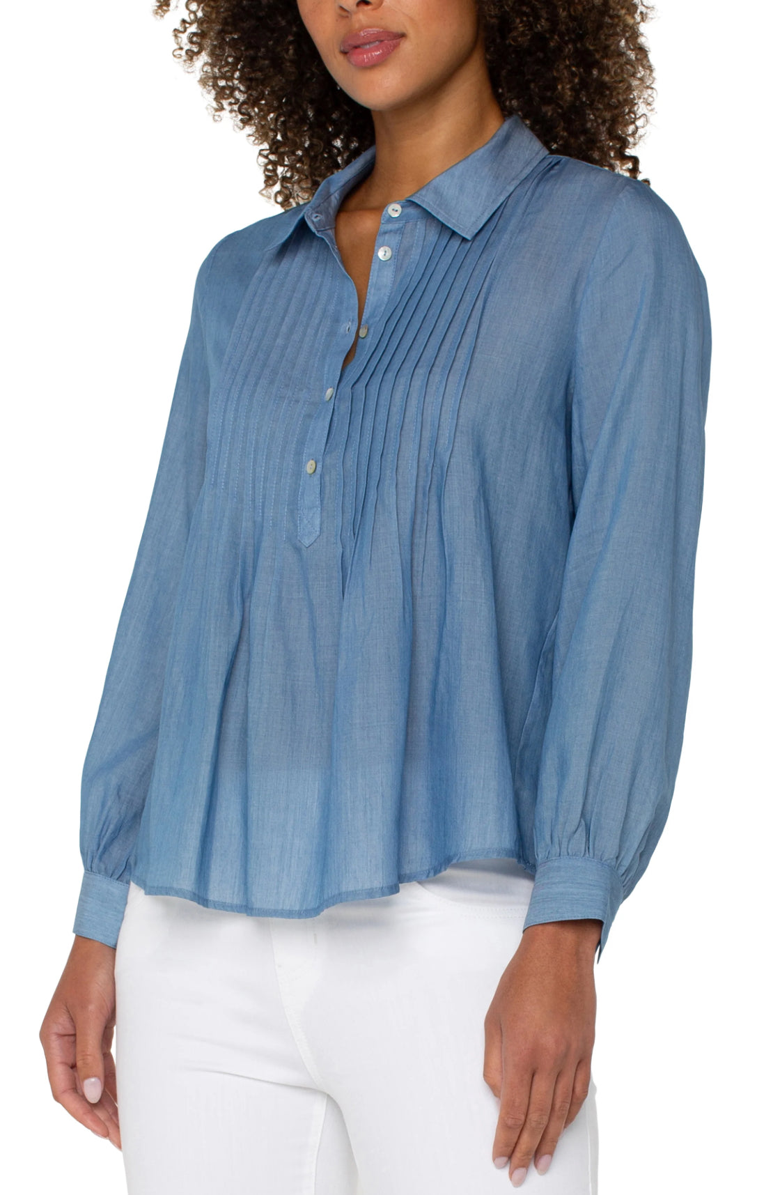 Liverpool-LS Popover Woven-Blue