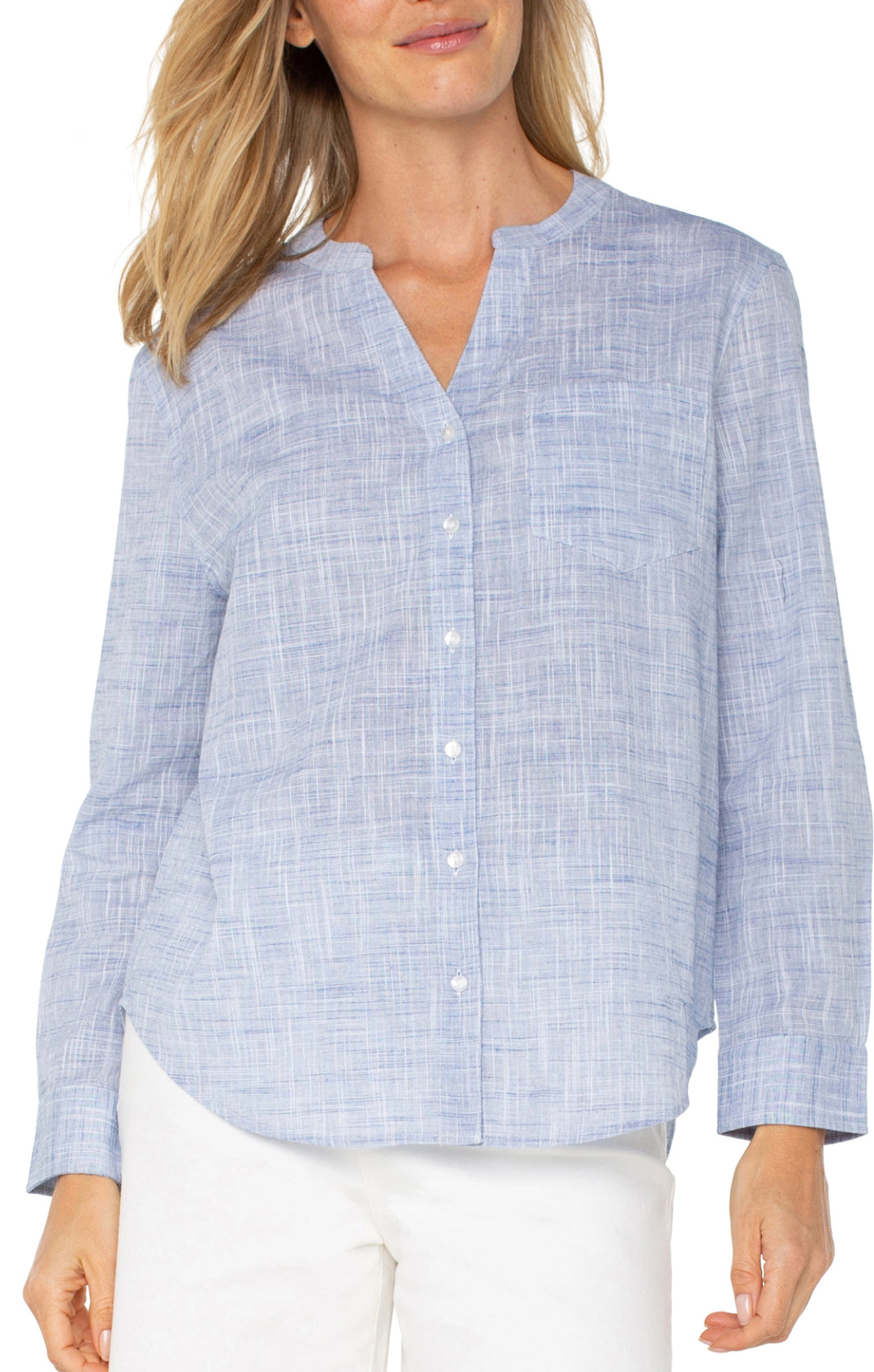 Liverpool-Woven w/Banded Collar-Blue/White