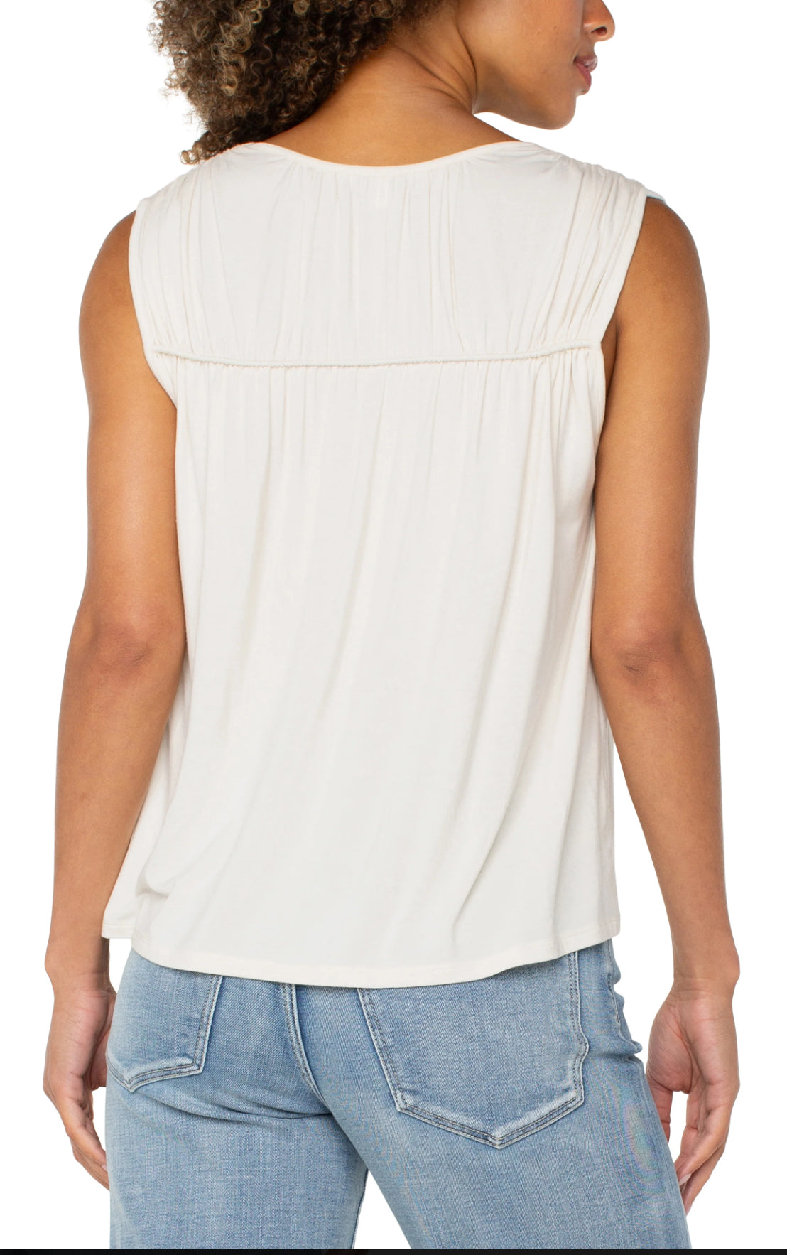 Sleeveless Shirred Detail Knit Top- Whipped Cream
