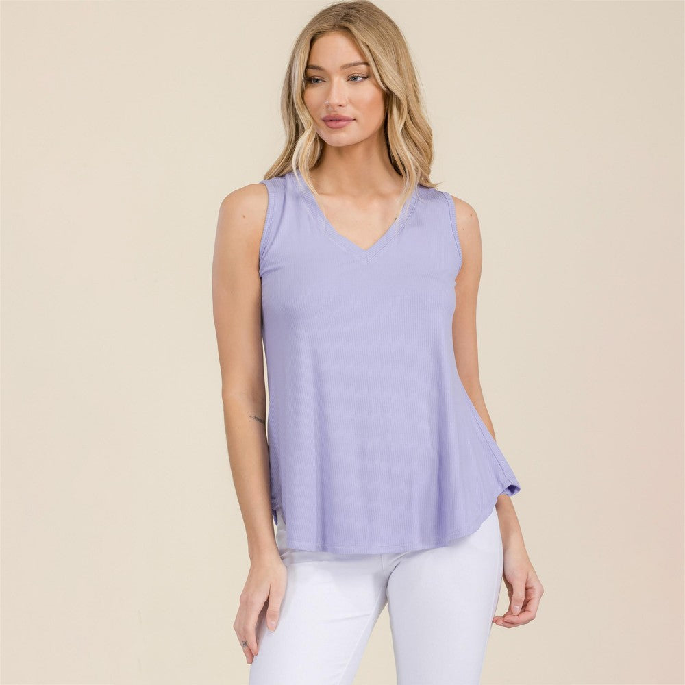 Ribbed Sleeveless Tank-Lavender