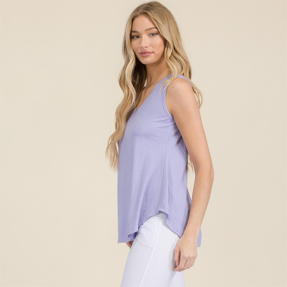 Ribbed Sleeveless Tank-Lavender