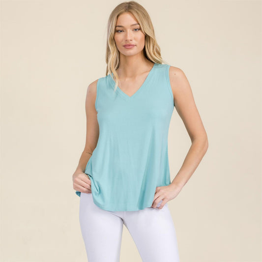 Ribbed Sleeveless Tank-Sage