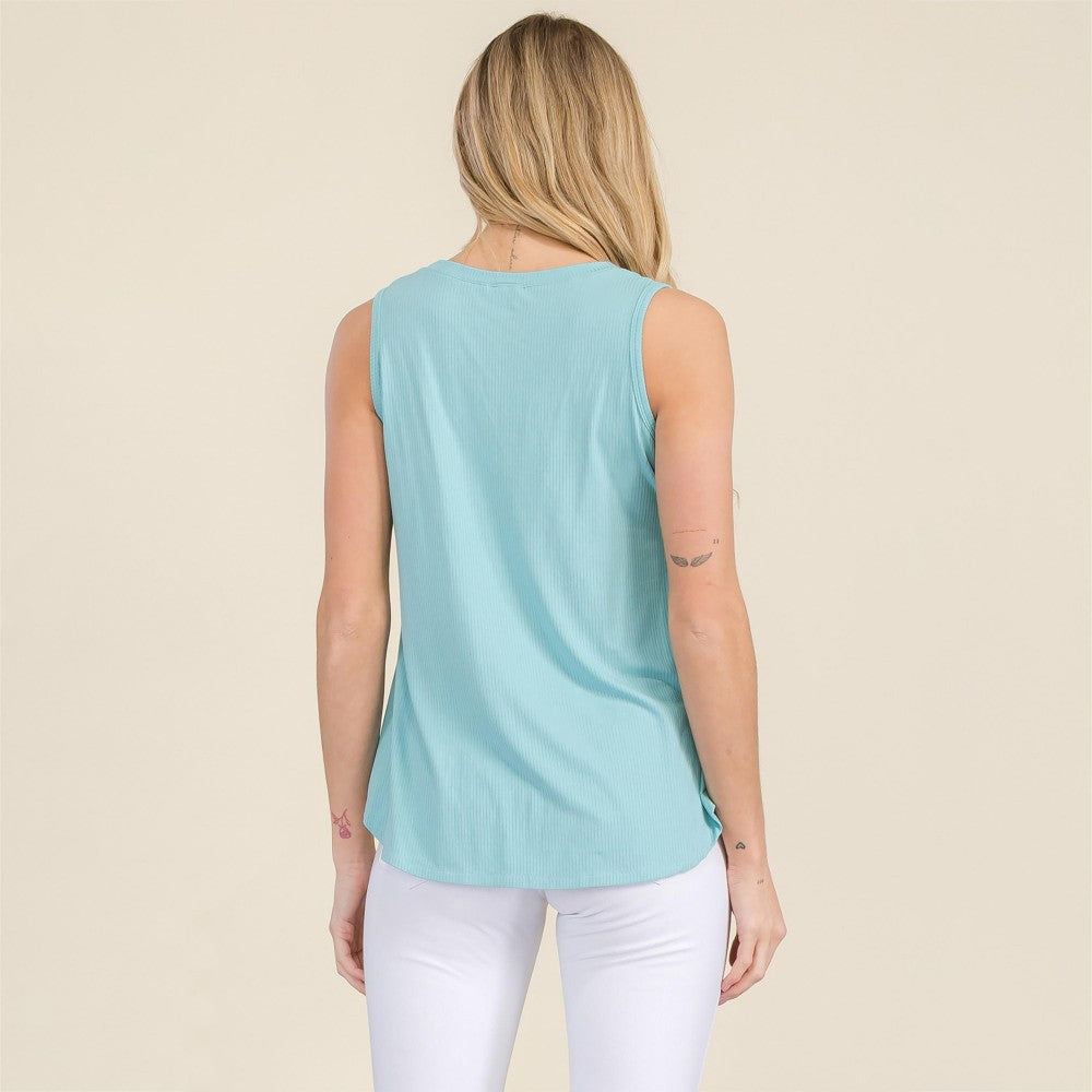 Ribbed Sleeveless Tank-Sage