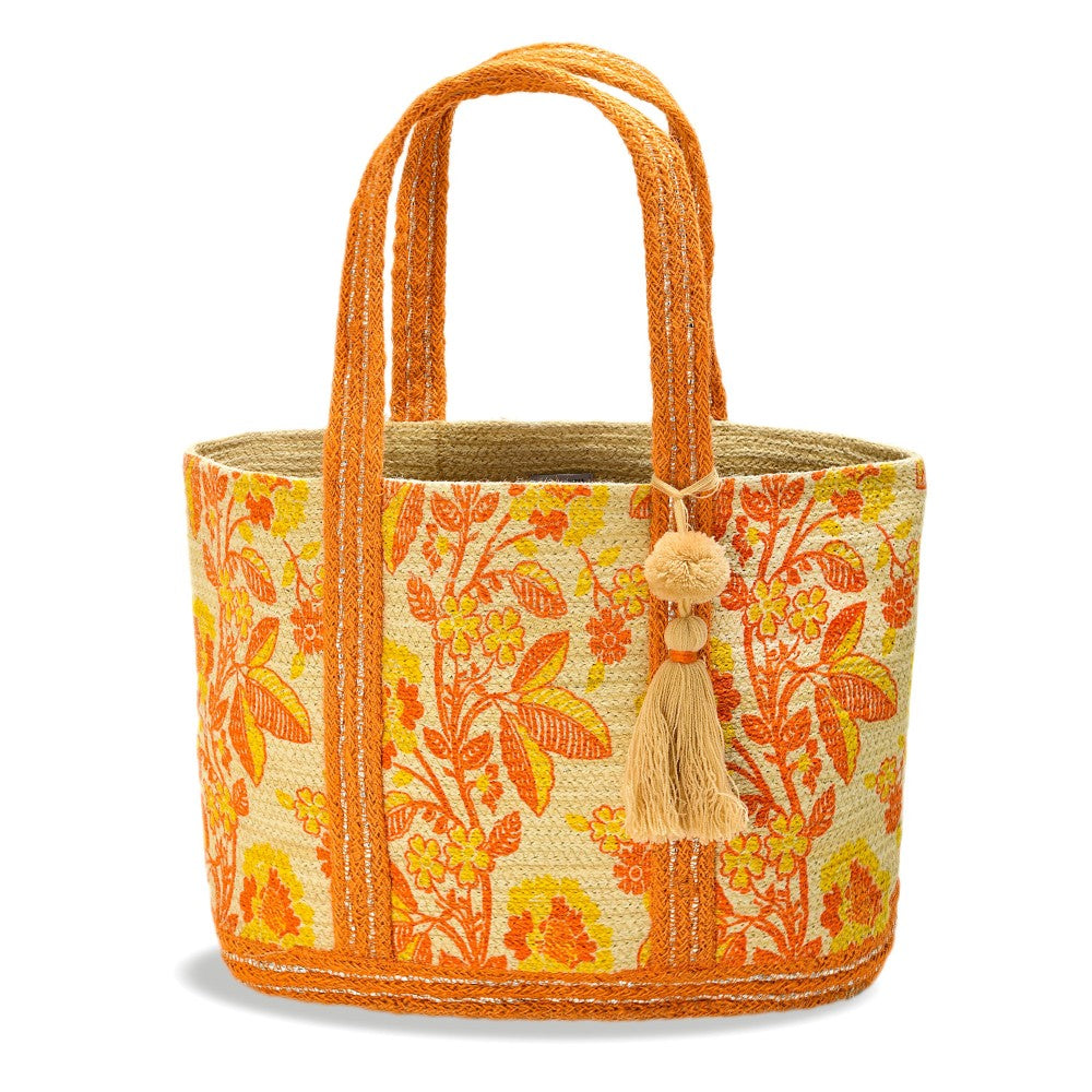 Woven Jute Tote-Orange