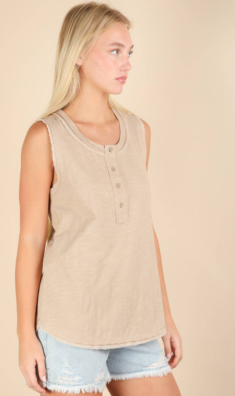 Sleeveless Comfy Top-Taupe