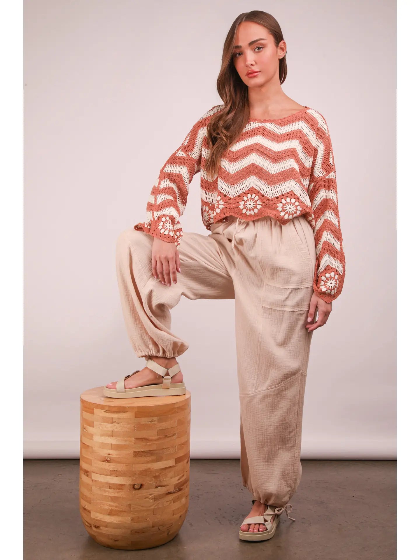 Wide Leg Gauze Pants-Taupe