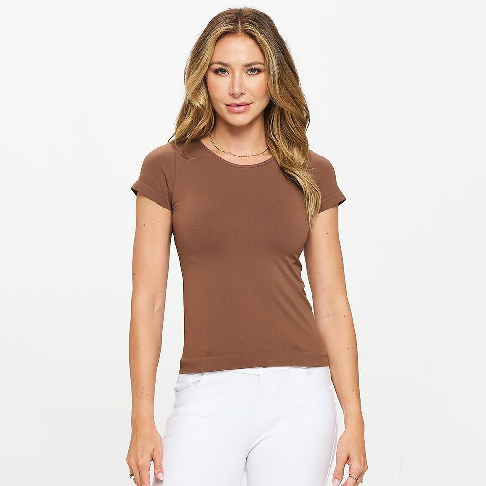 Seamless Crew Neck SS-Brown