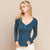 Ribbed V-Neck LS-Teal