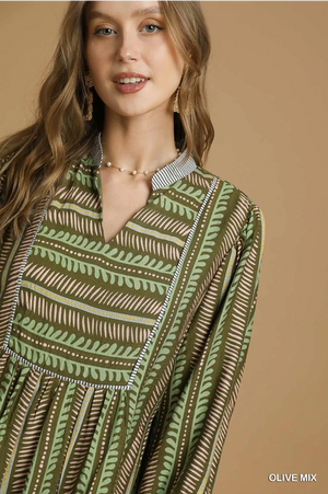 Aztec Babydoll Dress-Olive