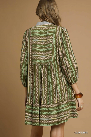 Aztec Babydoll Dress-Olive